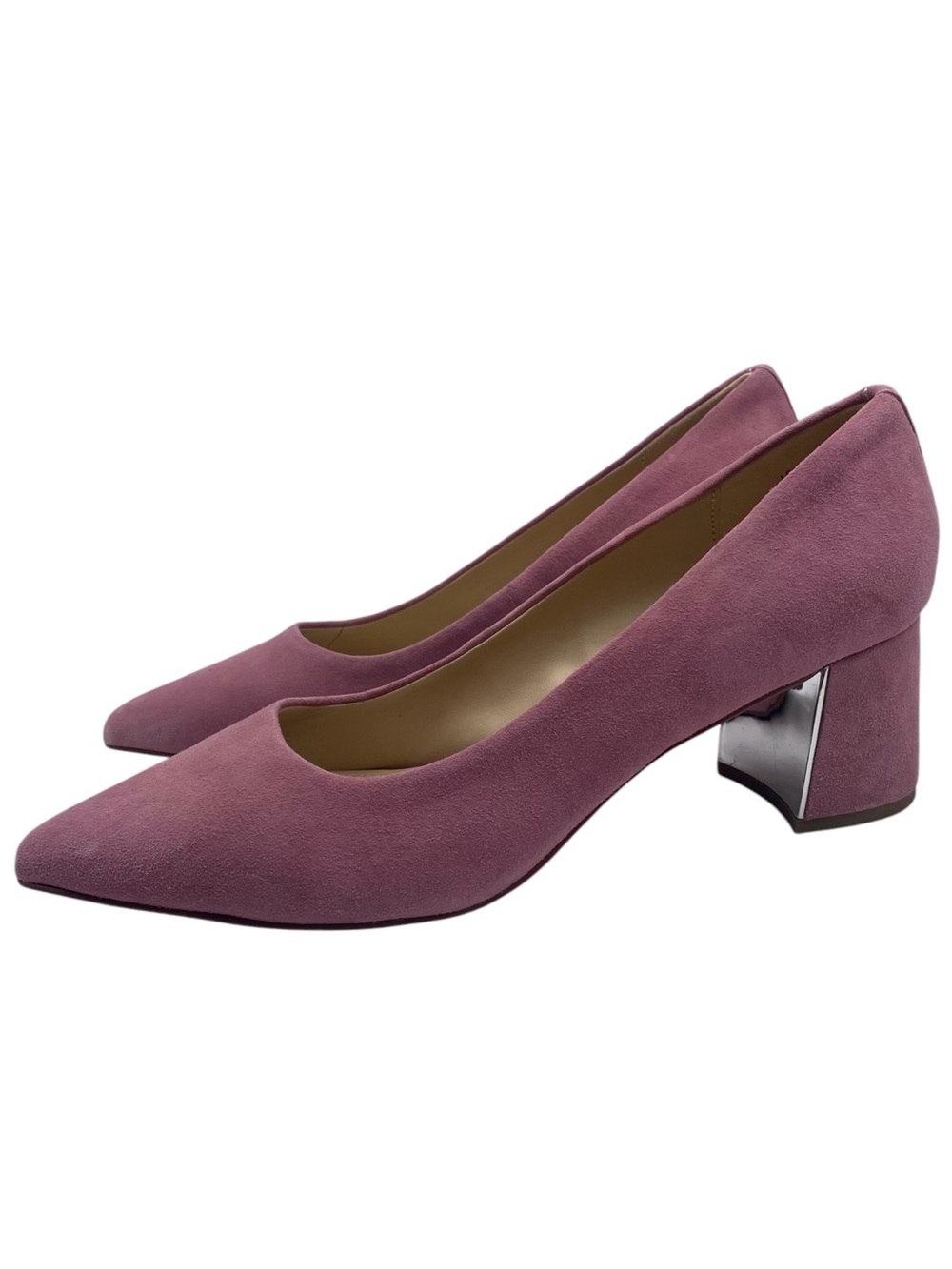 Violet & Red Suede Pumps Womens 10 Pink Mauve Pointed Toe Block Heel Colorful